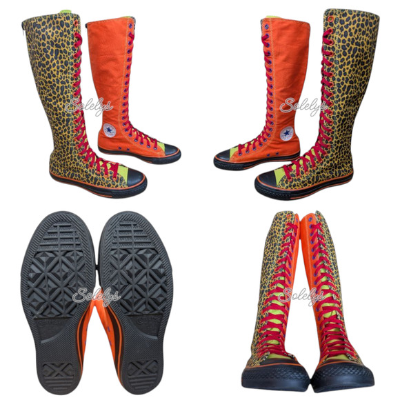 Converse 2011 XXHI Custom Orange Animal Print Knee High Sneaker Boot Womens 7.5 - Picture 10 of 13
